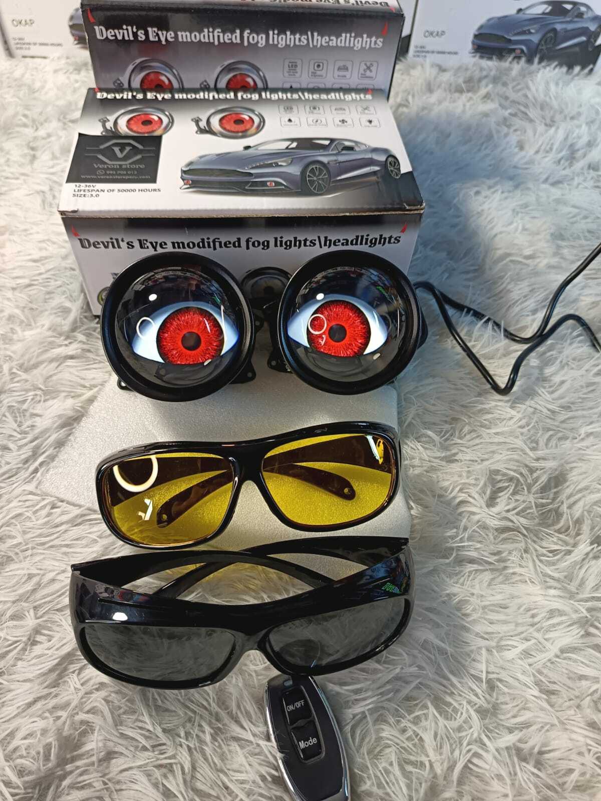 OJOS DE DEMONIO TUNING PARA VEHÍCULOS Y MOTOS + LENTES HD DE REGALO