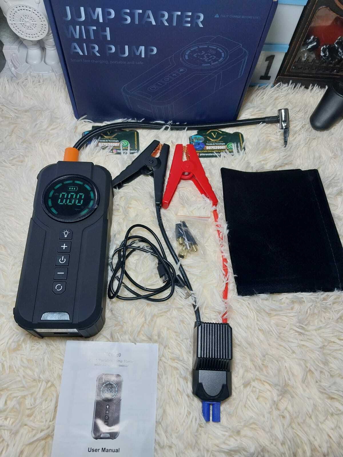 ARRANCADOR DE BATERIAS 4 EN 1 CON INFLADOR DE LLANTAS PORTATIL