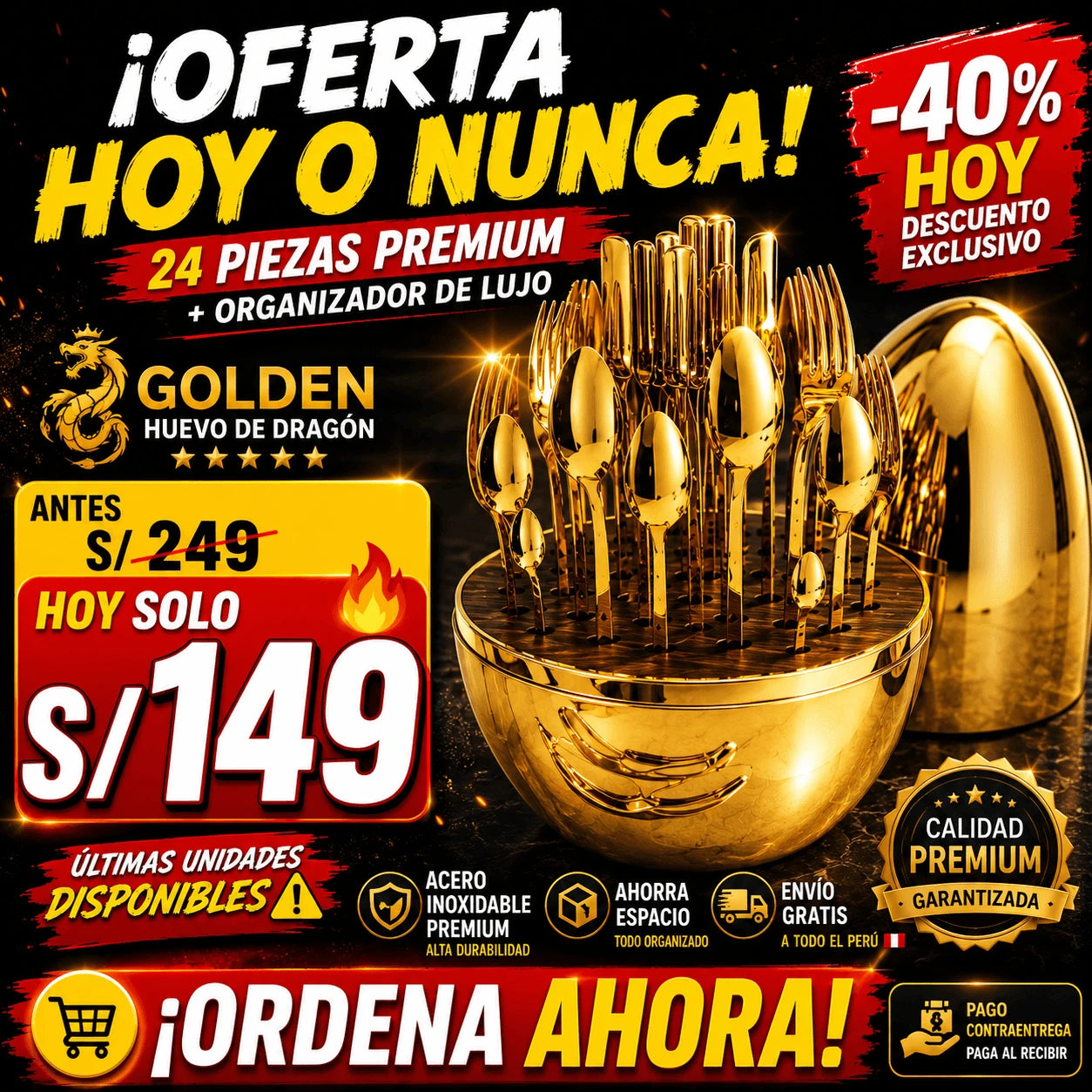 SET DE CUBIERTOS PREMIUM GOLDEN HUEVO DE GRAGON