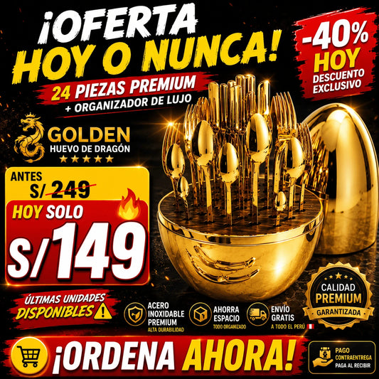 SET DE CUBIERTOS PREMIUM GOLDEN HUEVO DE GRAGON