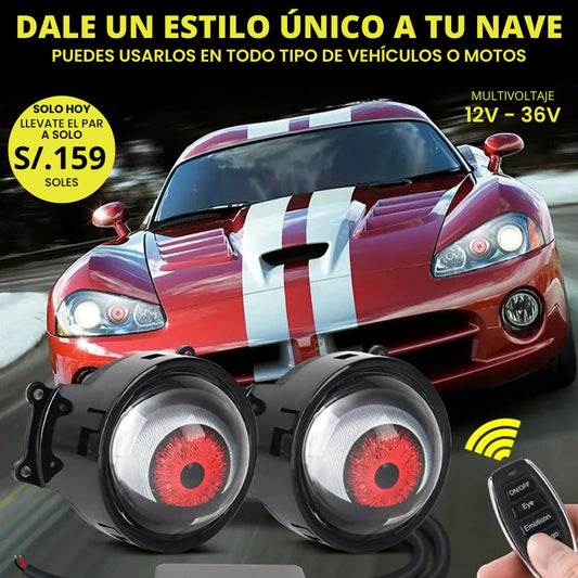 OJOS DE DEMONIO TUNING PARA VEHÍCULOS Y MOTOS + LENTES HD DE REGALO