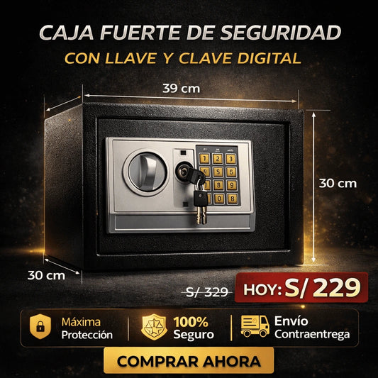CAJA FUERTE DE SEGURIDAD PREMIUM CON LLAVE Y CLAVE DIGITAL