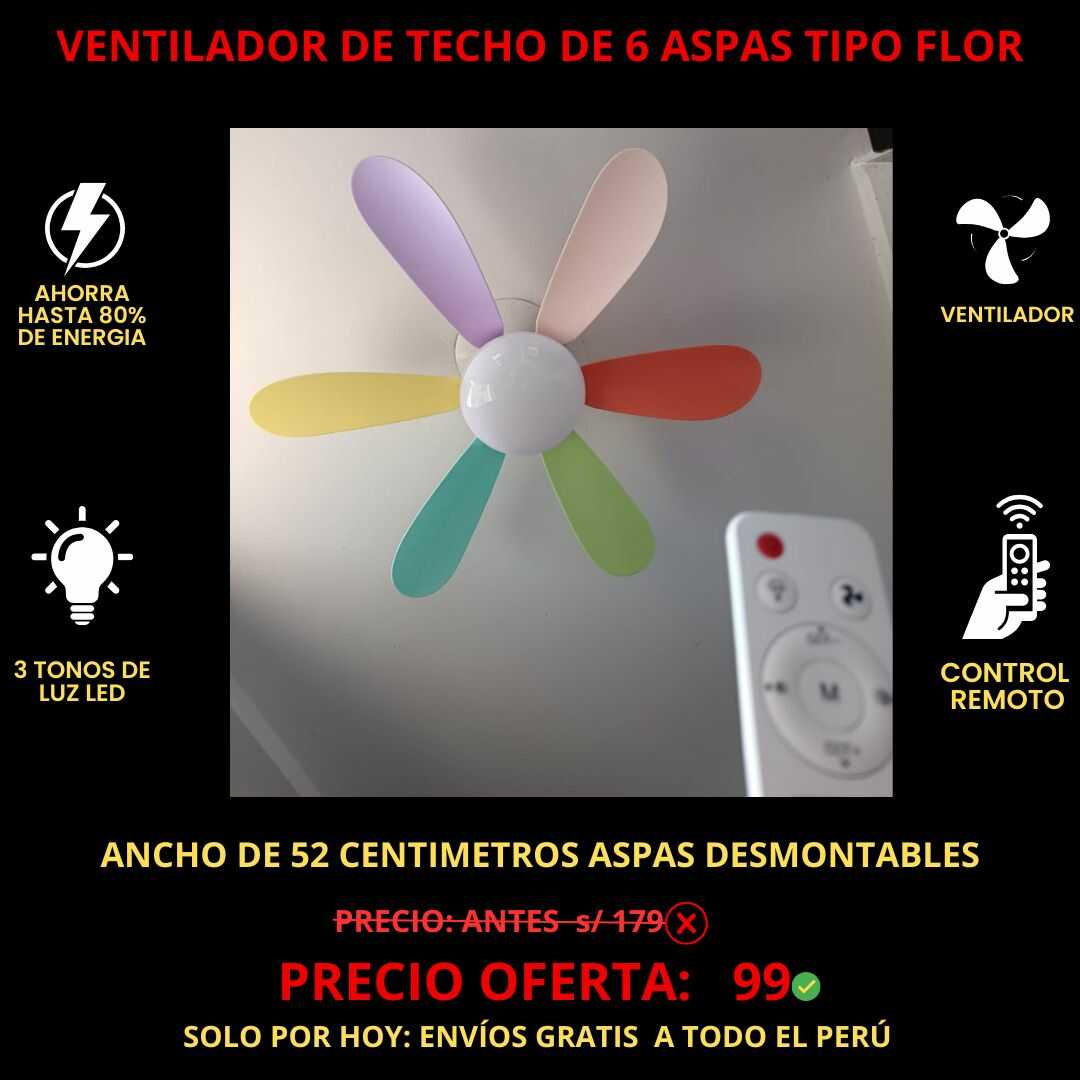 Ventilador De Techo De 6 Aspas Tipo Flor Con Luz Led